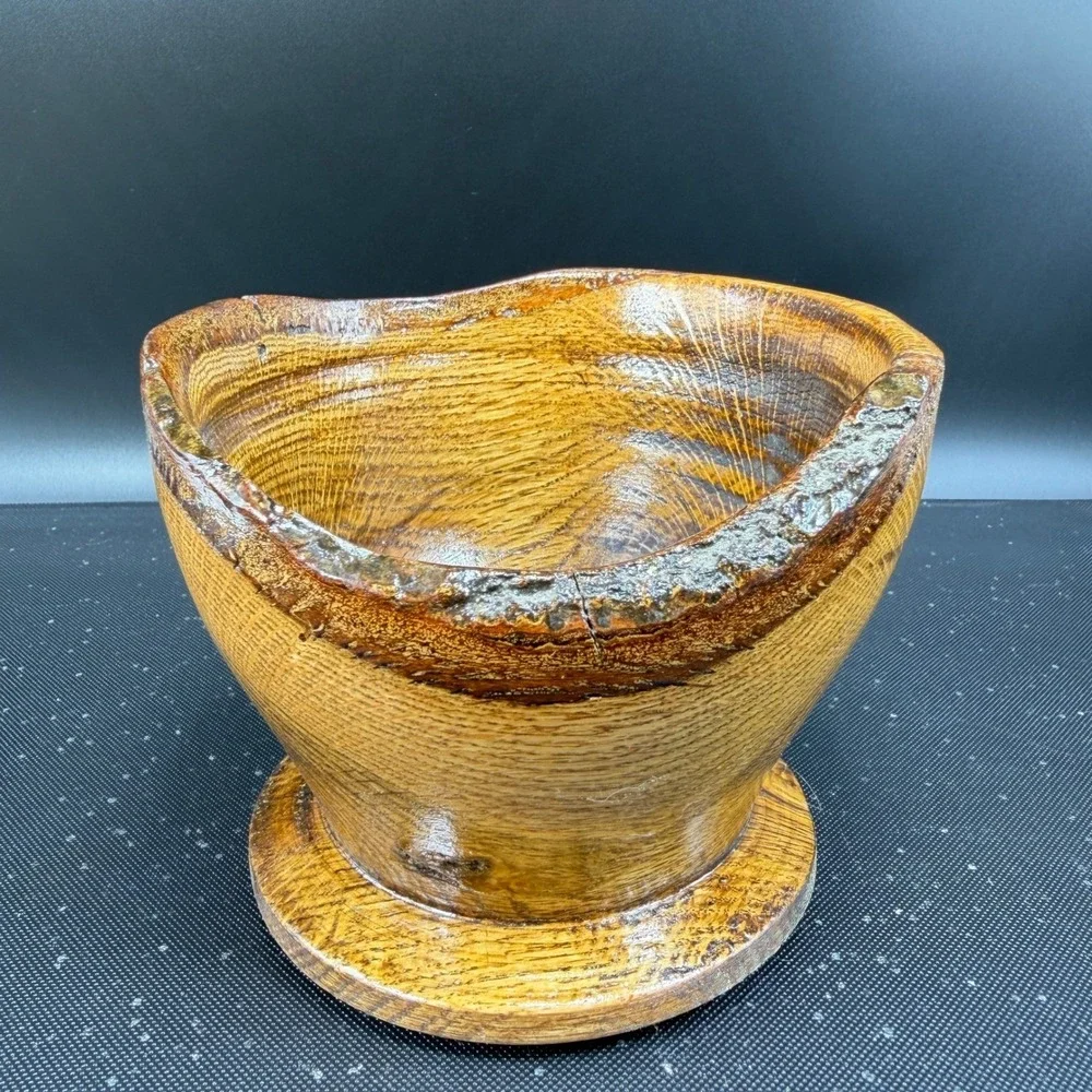 Rob Freer Hand Crafted Live Edge‎ Wood Bowl Pedestal Base Artisan Decor Signed